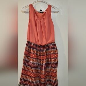 Forever 21 Orange and Black Smocked Bubble Midi Skirt